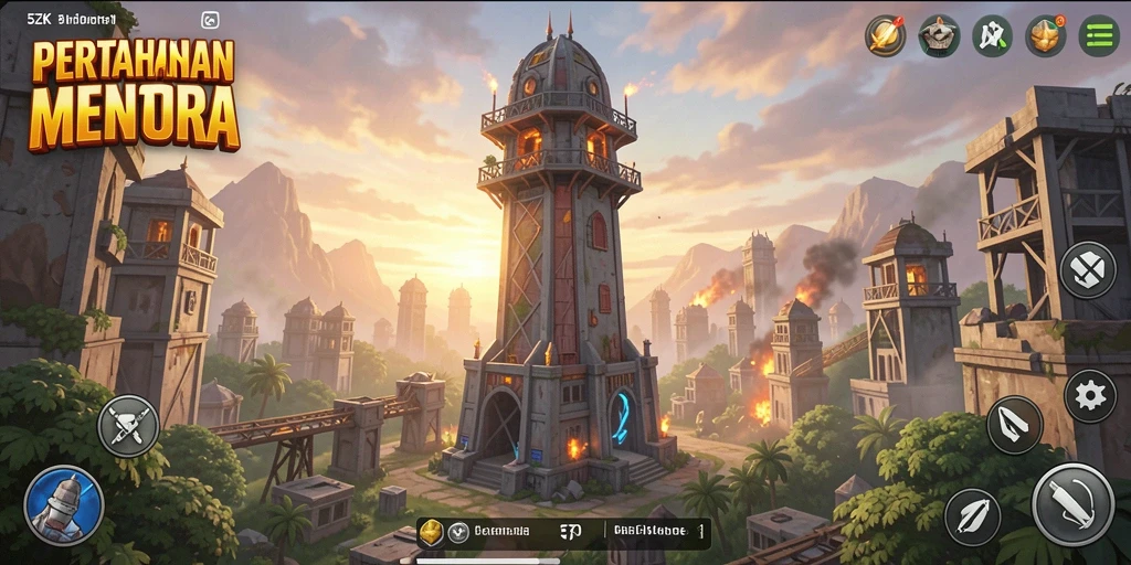 Tangkapan layar gameplay 5ZK menampilkan menara menghadapi gelombang musuh.