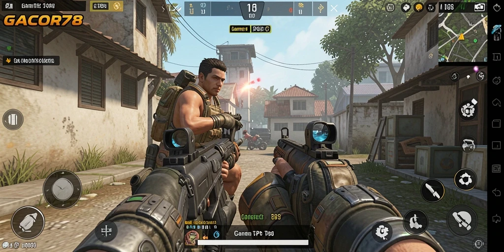 Screenshot GACOR78 menampilkan aksi tempur intens dalam gameplay TPS.