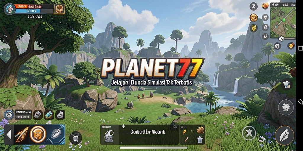 Tampilan gameplay menarik di PLANET77 dengan elemen simulasi yang mendalam.