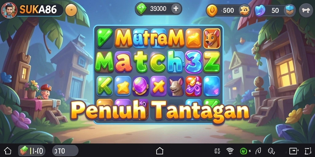 Tampilan gameplay seru di SUKA86 dengan elemen Match-3 yang berwarna-warni.